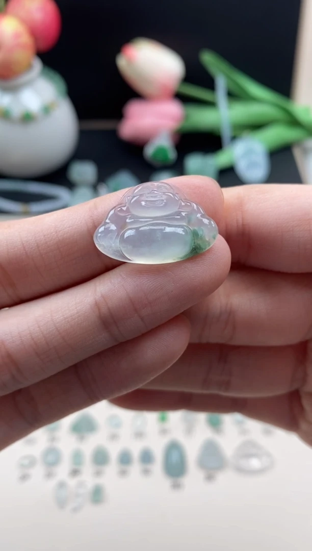 翡翠裸石翡翠白冰飘花佛公