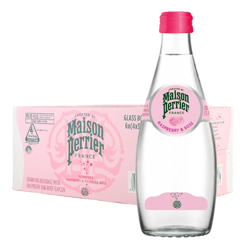 巴黎水天然气泡330ml玻璃瓶法国进口树莓玫瑰樱花柑橘口味