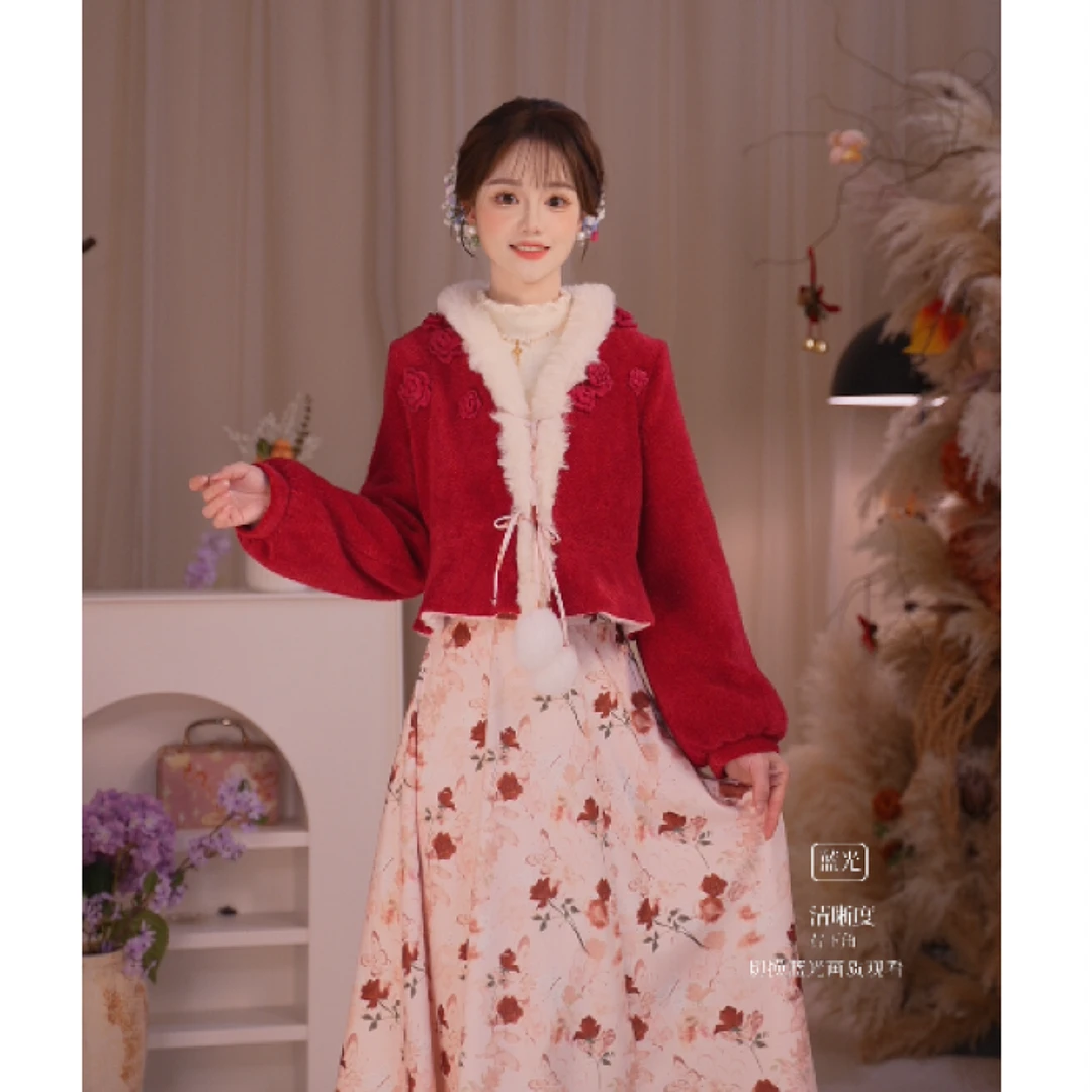 瑶西【冬日红韵】冬季加厚复古红汉元素国风气质新中式套装
