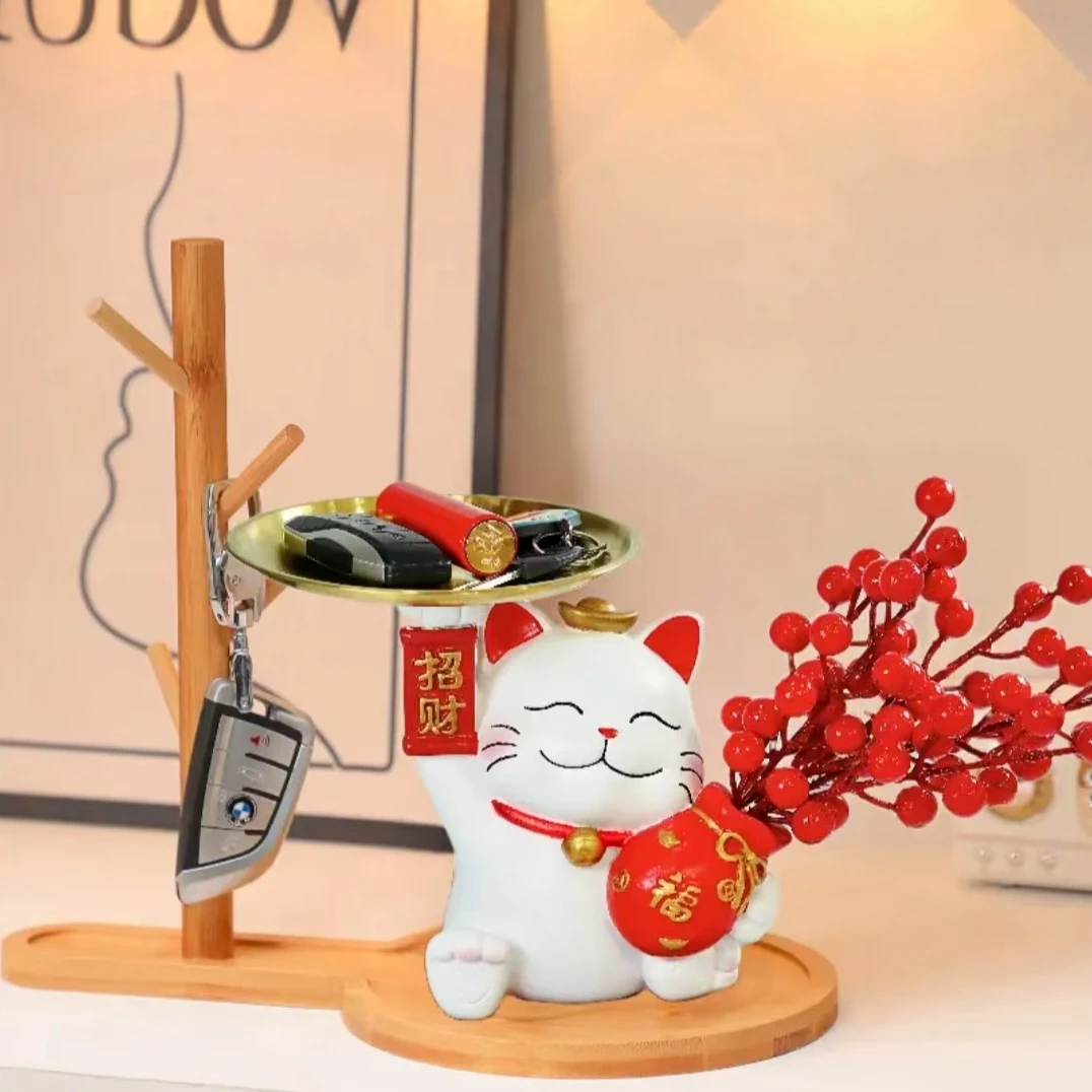 发财果福袋招财猫入户玄关钥匙收纳摆件桌面装饰乔迁新居开业礼物