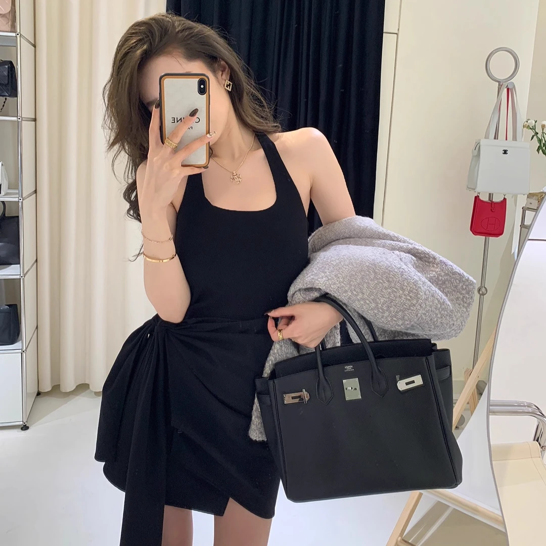 E轮E28新款首尔大姐姐黑色一片式半裙混搭