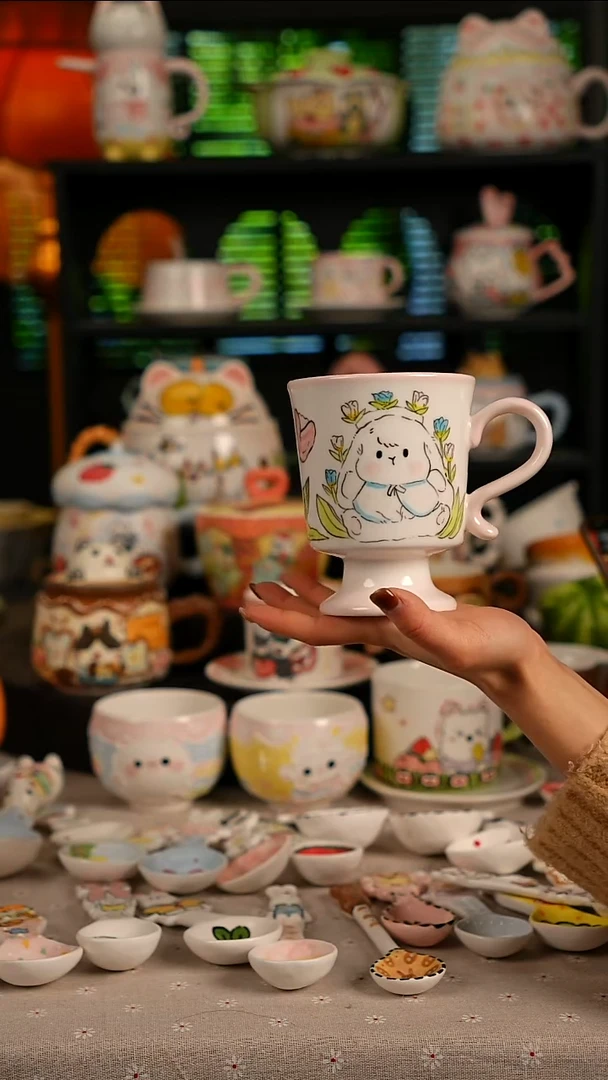 陶瓷无盖款景德镇高温釉下彩纯手绘创意瓷