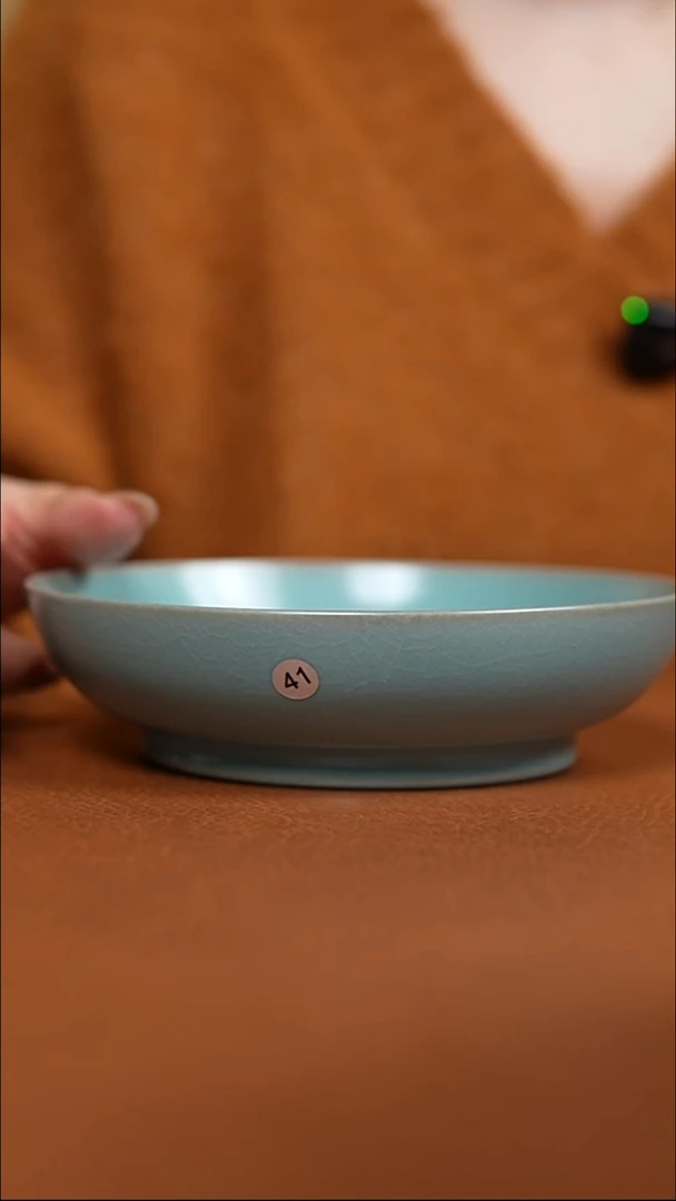 瓷片仿古天青圆洗盘微瑕41