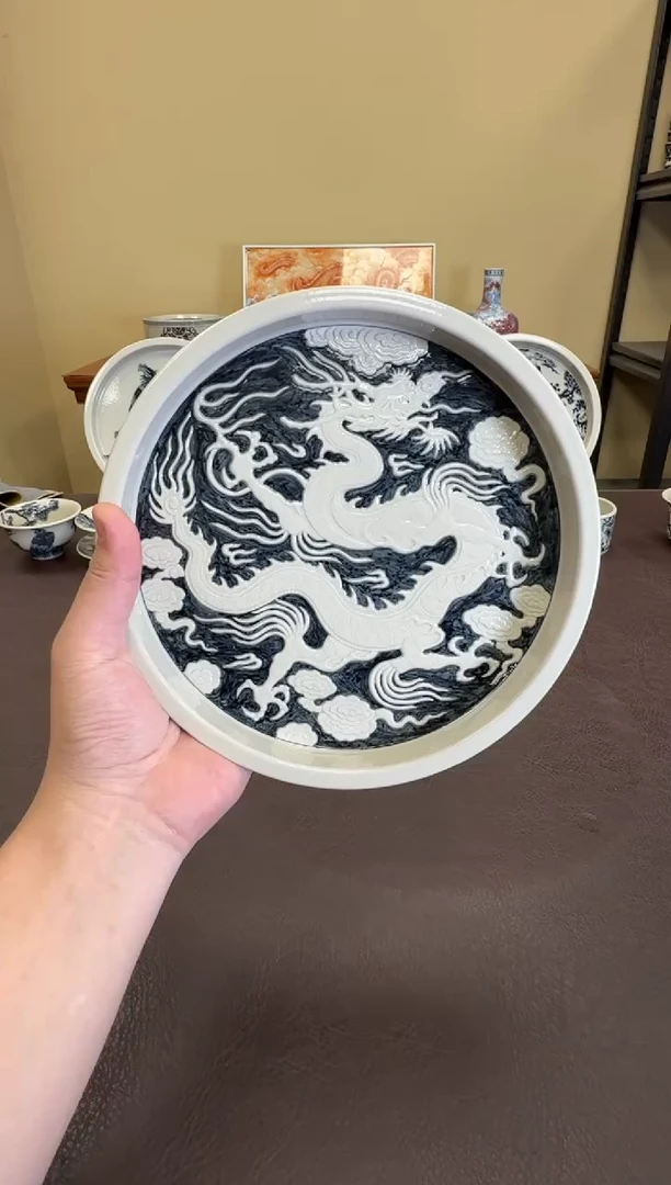 二号釉阳雕龙纹壶承