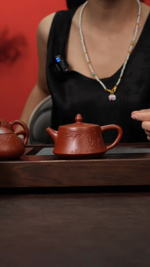 茶壶紫砂朱泥刻竹柱础180cc左右