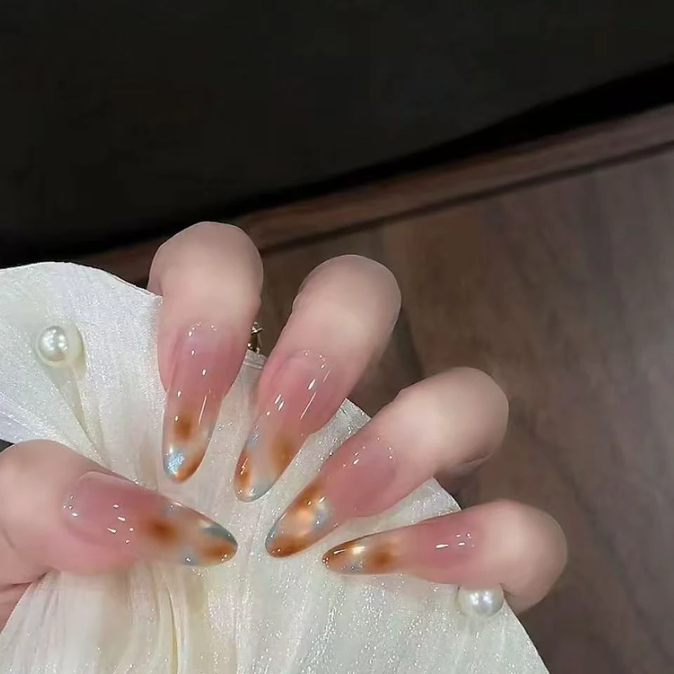 【金秋琥珀】纯手工穿戴美甲猫眼光疗立体锆石爆闪蹦迪满钻10片装