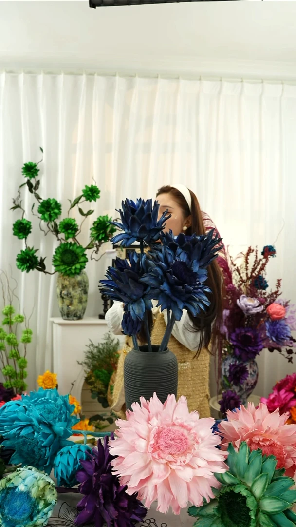 永生花 霸王花 4个头叶片有伤【墨蓝】A33