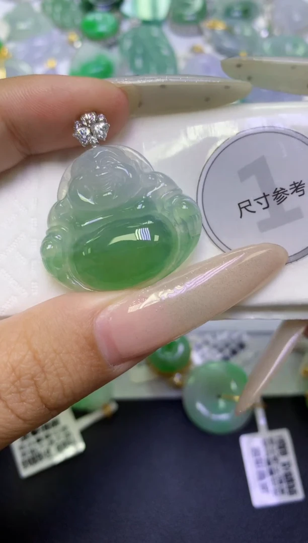 颈饰18K金镶嵌翡翠天然缅甸翡翠A货百元以上9元证书费自理