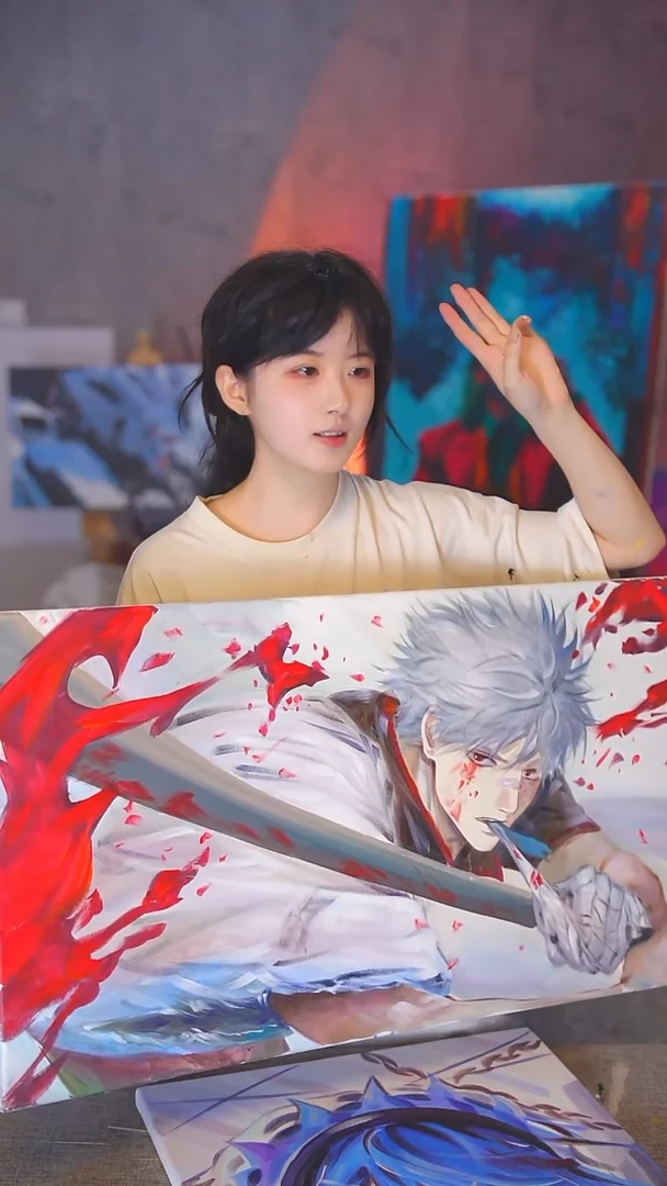 油画火****✪银时丙烯画纯手绘
