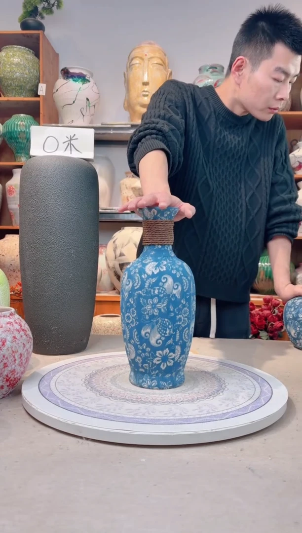 瓶陶瓷花瓶 无花  福利 不能装水 青花麻绳 中号