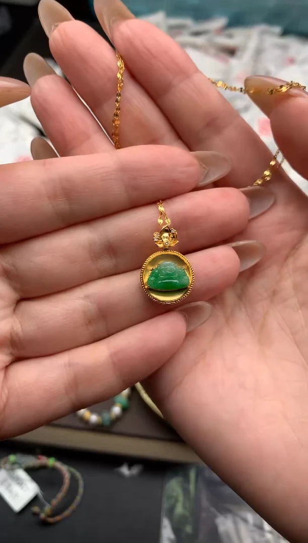 【闪购商品】翡翠挂件18K金镶嵌  一