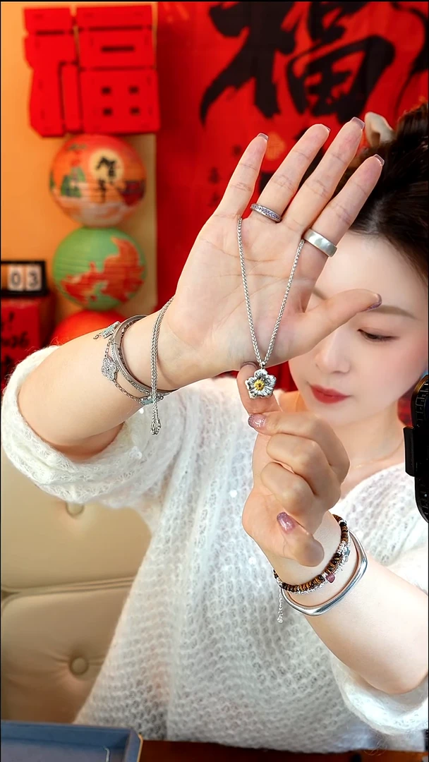 无吊坠925银925银GD栀子花吊坠项链50CM毛衣链