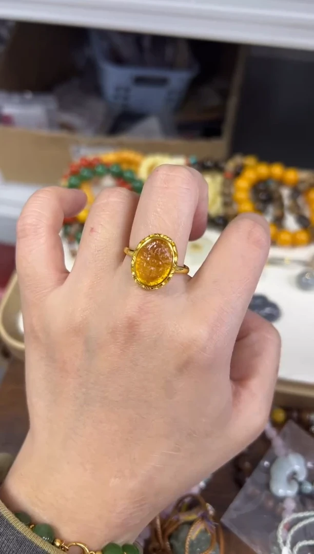 未镶嵌琥珀戒指琥珀大黑天蛋面镶嵌款戒指[670]