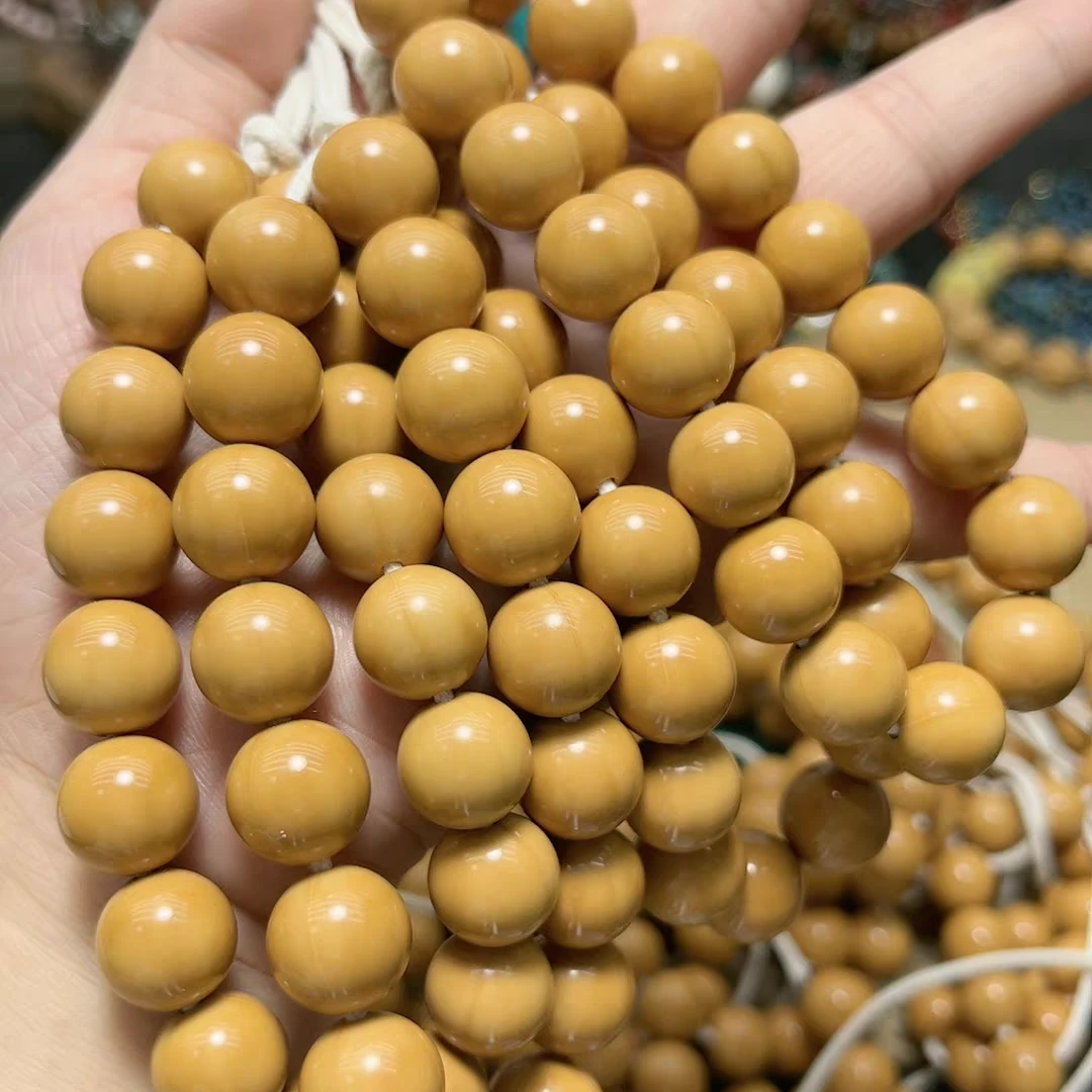 非金属木质手链 猴头光珠手持14-15mm，粉丝福利款素圈经典黄色