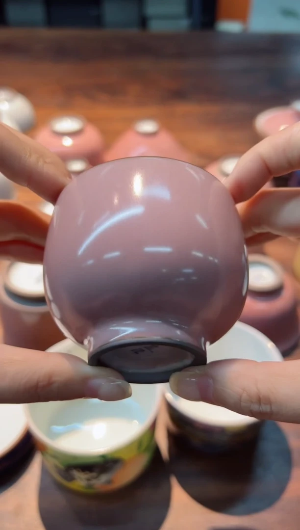 ?燕泥堂 钧红汝釉大握手杯