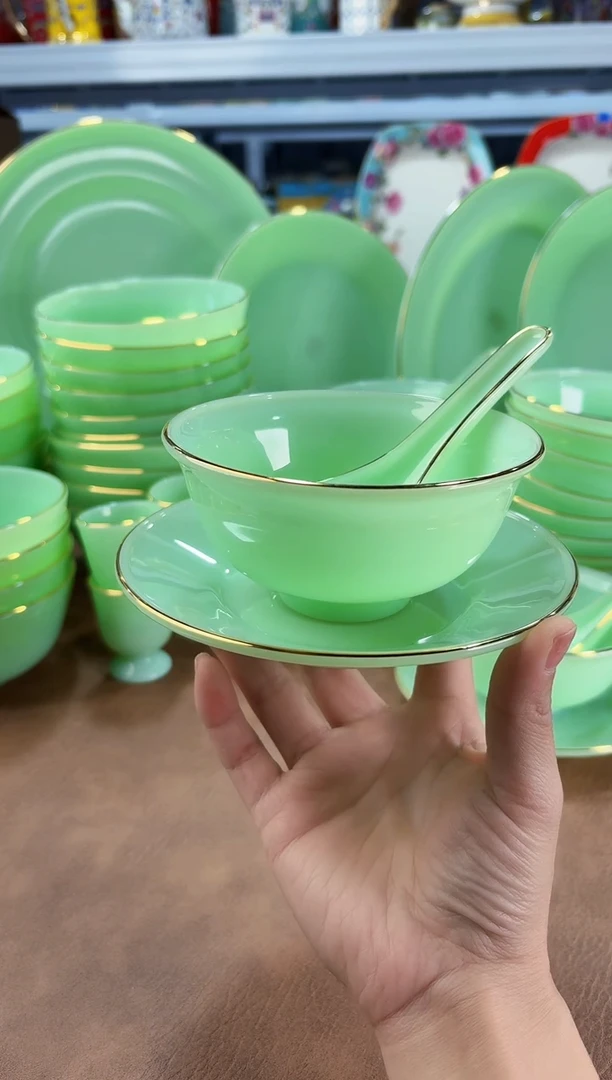 玉瓷  三件套碟碗勺6套