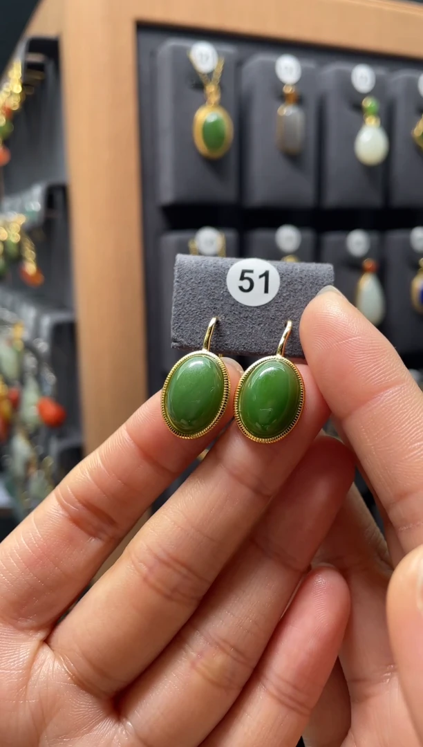 【闪购商品】和田玉耳饰银S925镶嵌0051