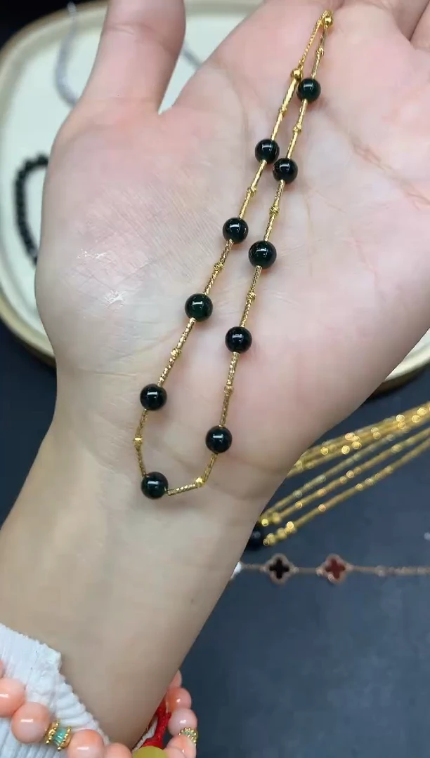 项链18K金镶嵌翡翠套链A9|2980