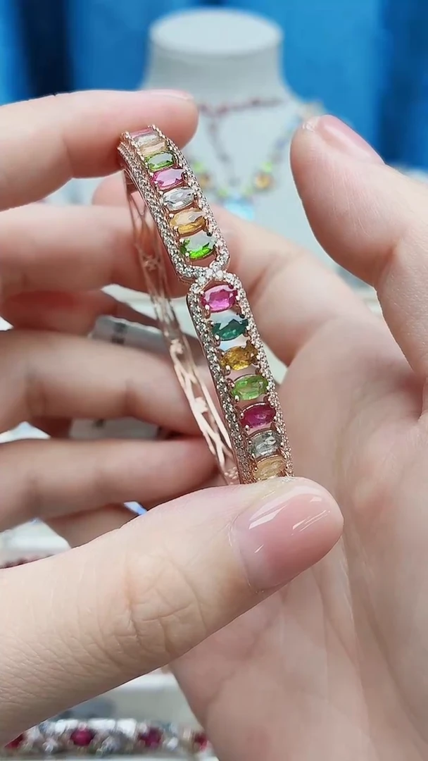 银S925镶嵌手镯碧玺098ZB1107产品一个