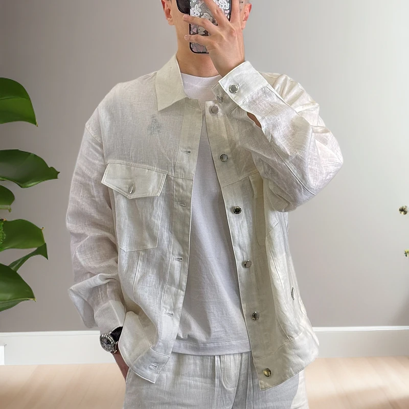 古帝特尼百分百亚麻春夏新款男士不扎肉纯色衬衫款外套GLW-77625