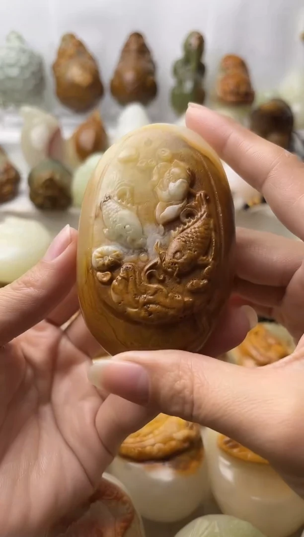 石材方解石棉纹正常不退换荷花鱼微瑕