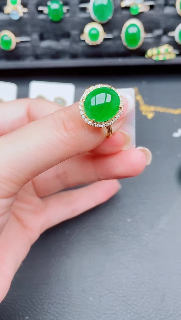 翡翠戒指银S925镶嵌天然a货翡翠383