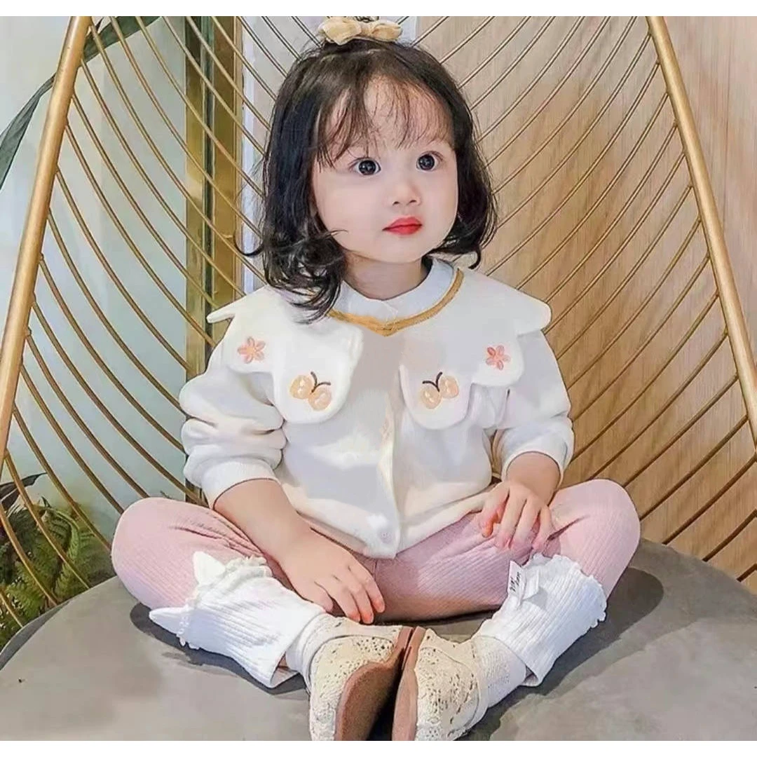 女春装百搭花瓣领外套女童甜美绣花开衫春秋装外套ZS--C14