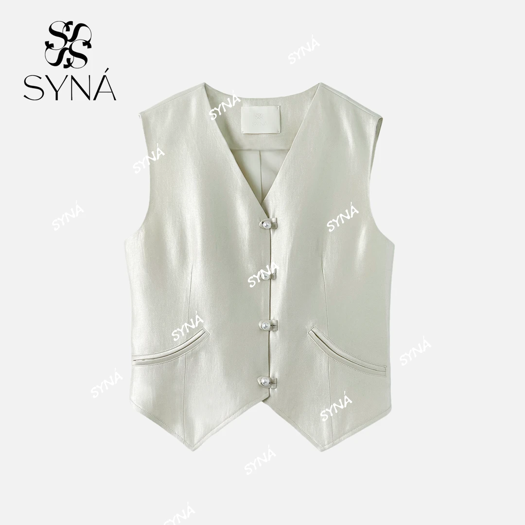 syna 高密老钱风简约修身薄款后开马甲