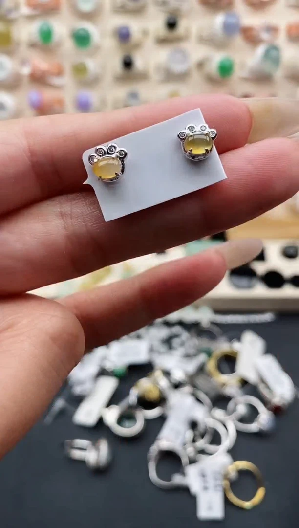 银S925镶嵌戒指翡翠缅甸天然A货翡翠22  4-9