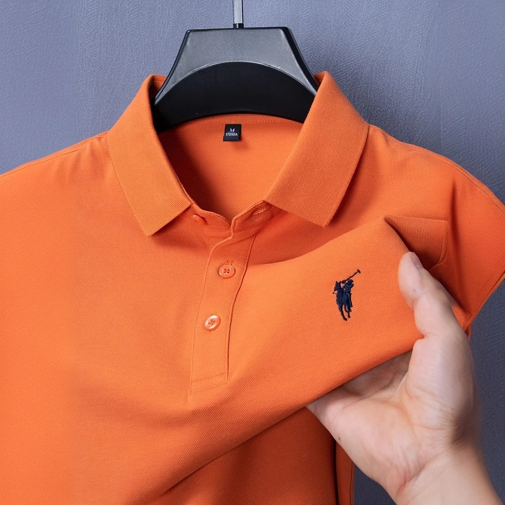 夏季新款短袖POLO衫男纯色商务休闲百搭翻领棉T恤中年刺绣小马标