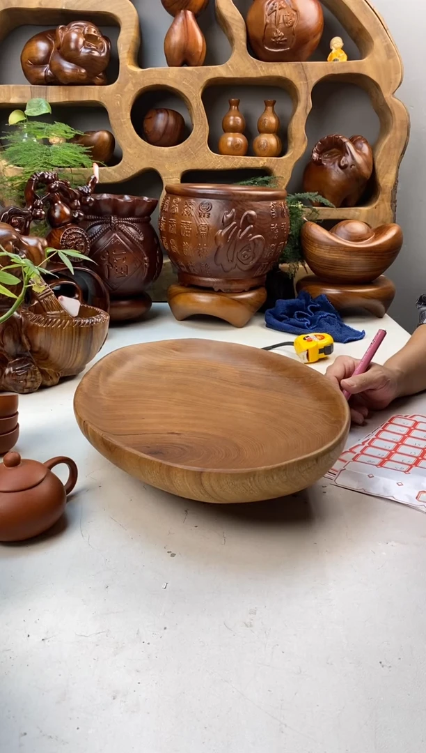 香樟木A44带底椭圆果盆/尺寸