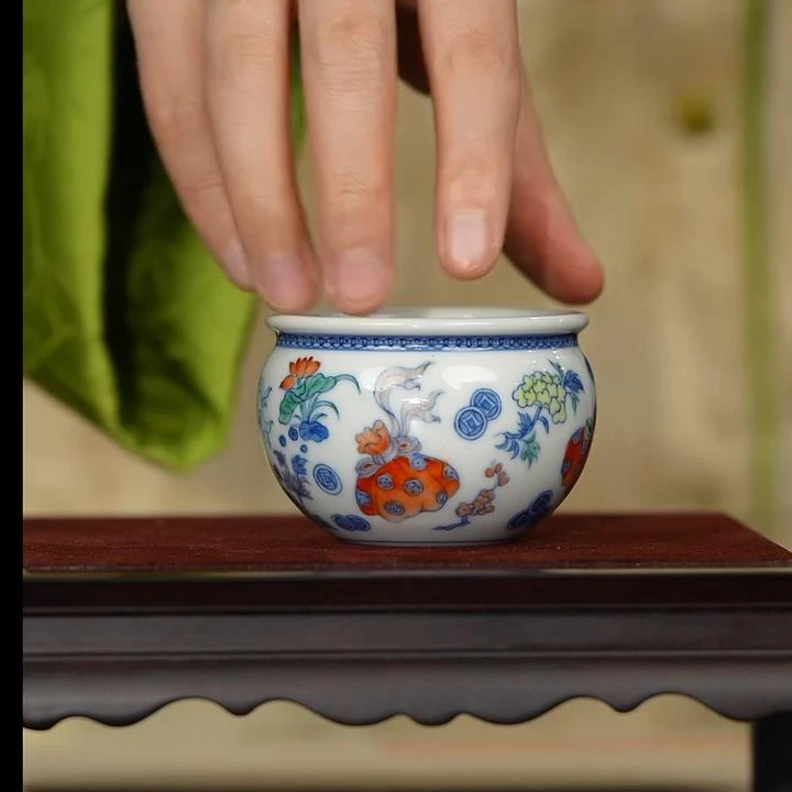 【小乔赏瓷】涂杏花斗彩钱袋子杯txh326