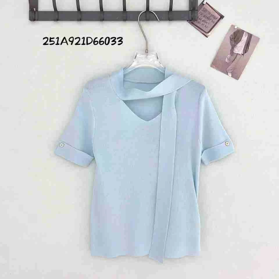 蓝色飘带针织衫-6033