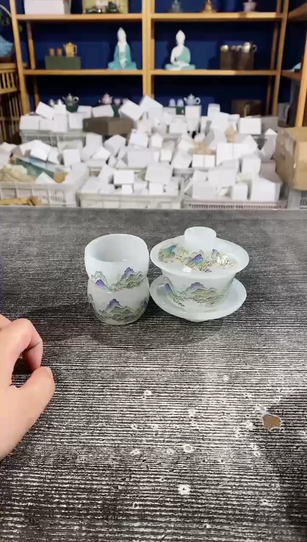 【闪购商品】其他千里江山琉璃三才盖碗+2杯