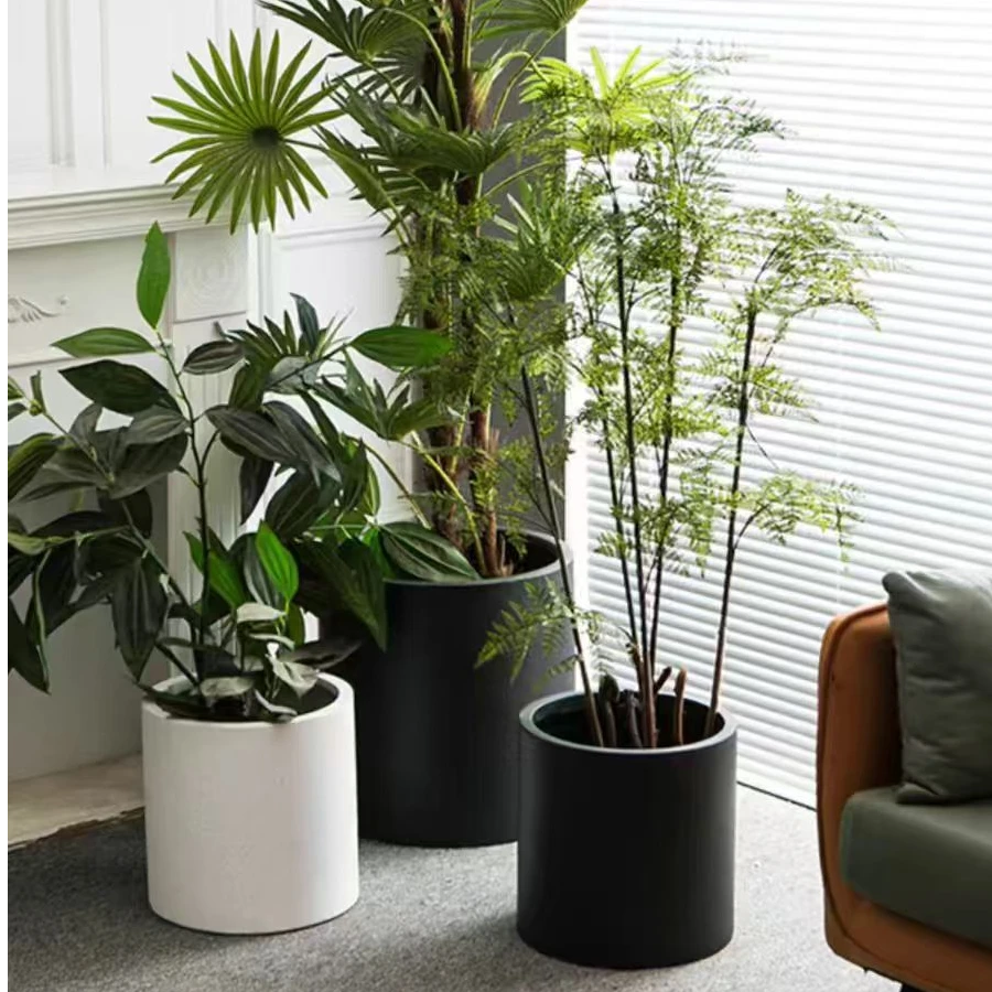 好圆柱花盆环保镁泥花盆轻奢简约风大号落地盆栽百搭款透气花盆