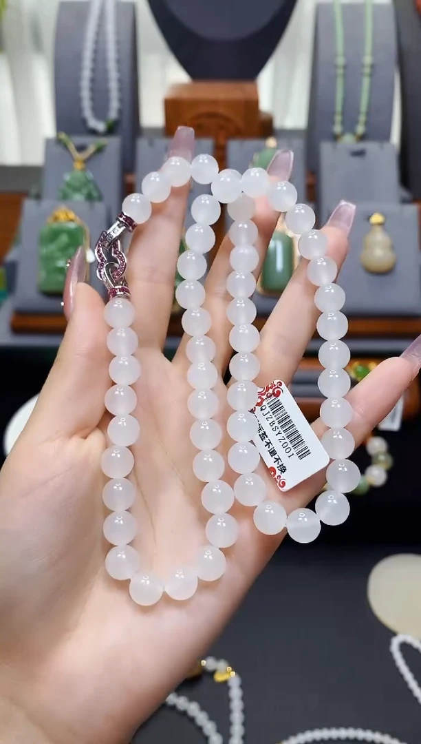 和田玉银S925镶嵌颈饰白玉项链