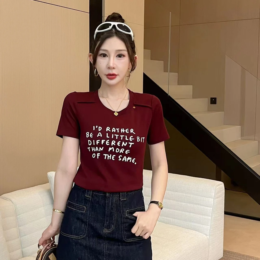 原宿风小衫休闲风百搭显瘦修身女装休闲时尚夏装韩版圆领上衣