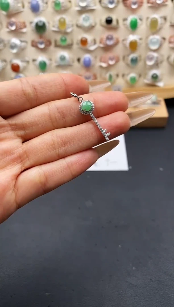 银S925镶嵌戒指翡翠缅甸天然A货翡翠1 7-4