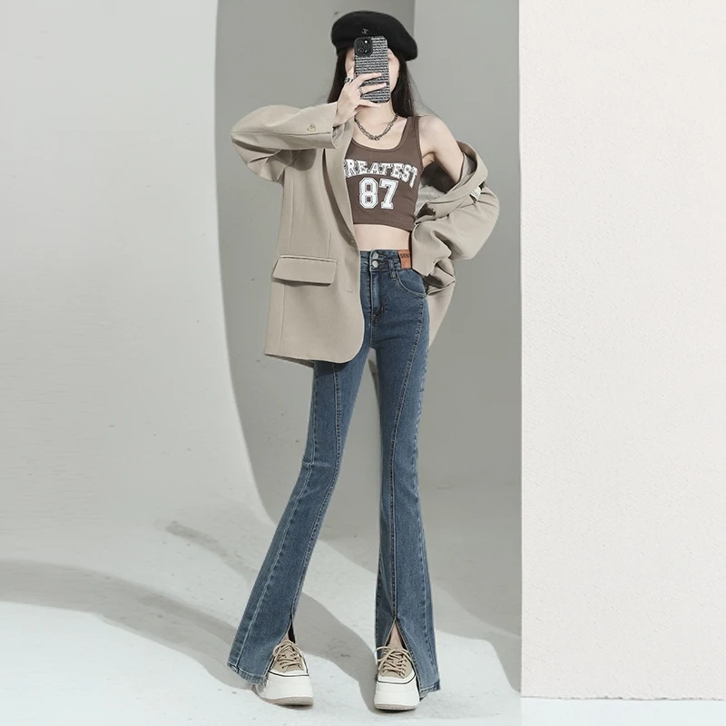 微喇牛仔裤女高腰爆款喇叭裤子直筒裤小个子马蹄裤子女裤子秋装潮