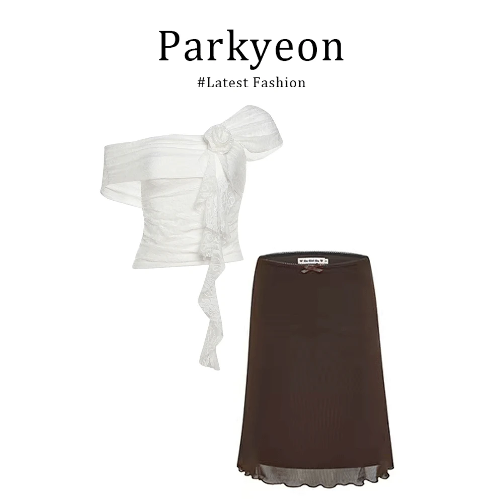 parkyeon欧美风百搭高腰裙子轻奢气质女士INS风上衣蕾丝显瘦套装