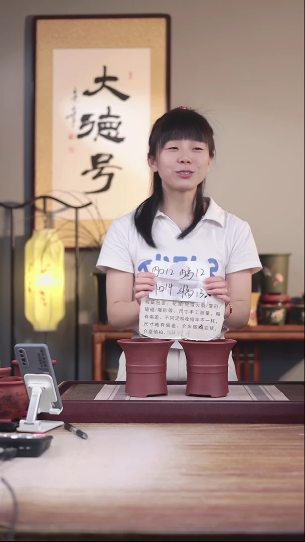 紫砂花盆自**生瑕疵清水泥中带迷你小喇叭一对无托