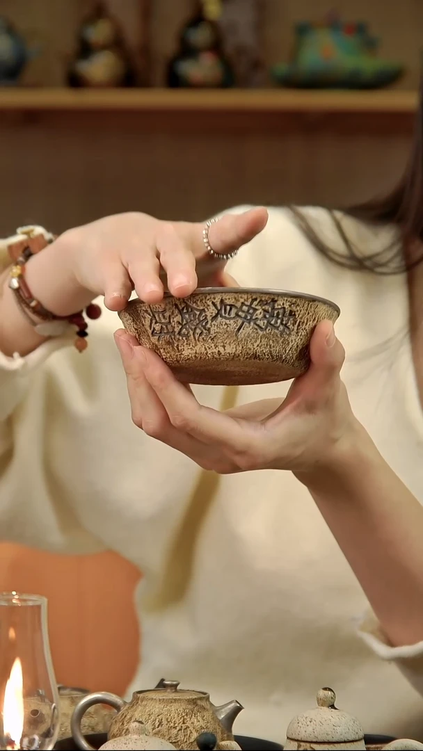 言野手作 粉引仿古万贯钱财壶承