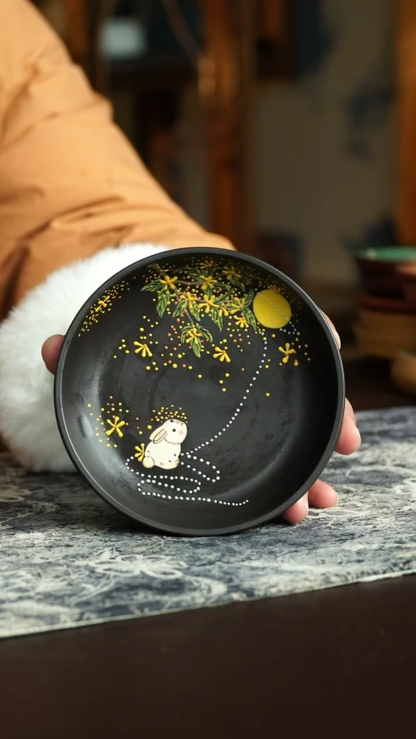 茶杯紫砂68号 桂花兔壶承 宜兴紫砂原矿作品