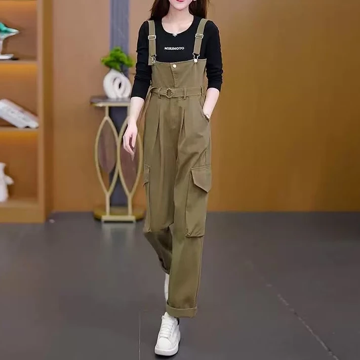 2409#【配的短袖】2025新款时尚短袖T恤背带裤两件套套装