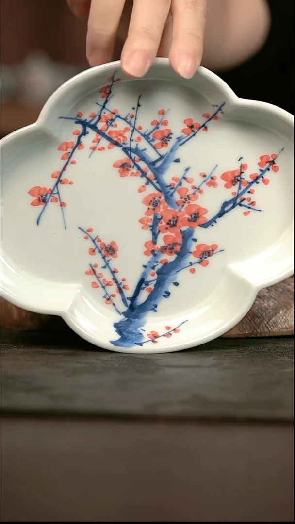 手绘 高温现代瓷  气窑  海棠花云朵盘