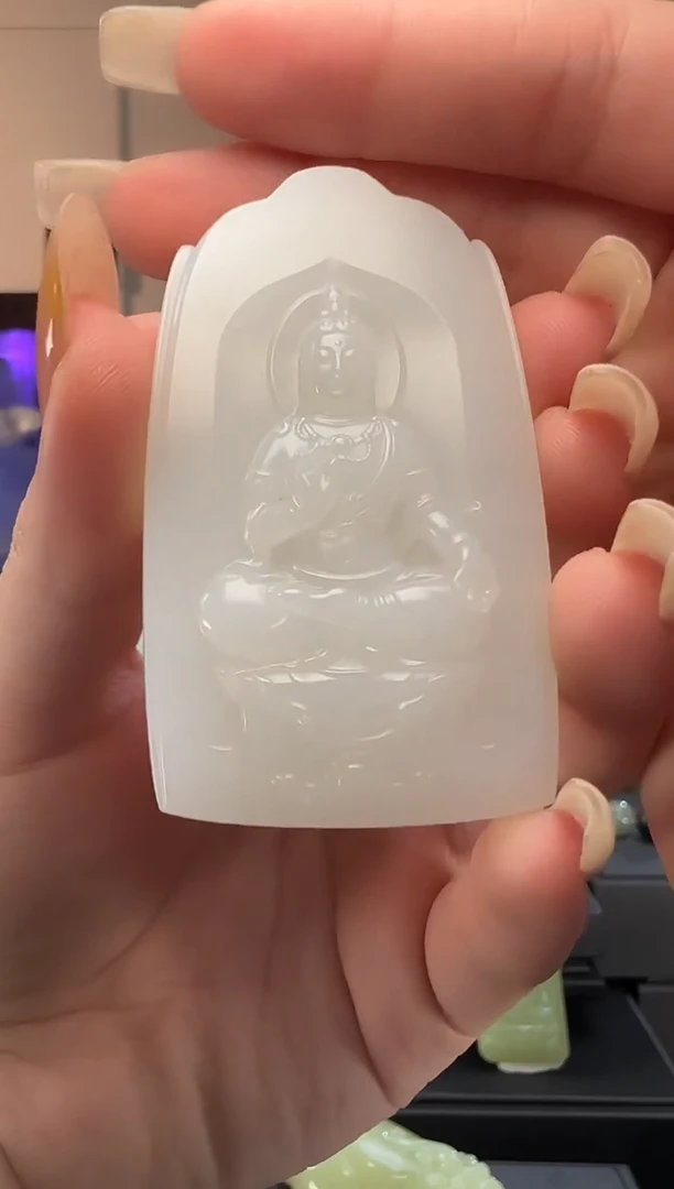 颈饰未镶嵌和田玉白玉观音牌吊坠