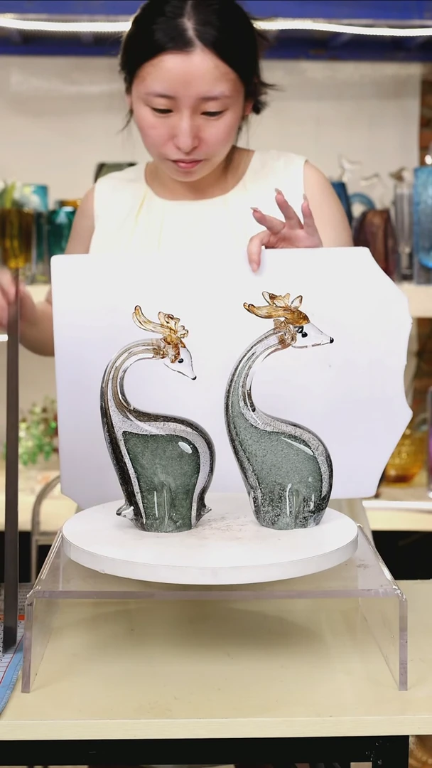 琉璃一对琉璃花瓶果盘摆瑕福利