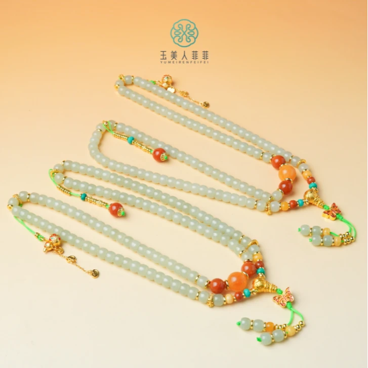 石惑珠宝~和田玉老型珠约7*8mm项链~多样性发一