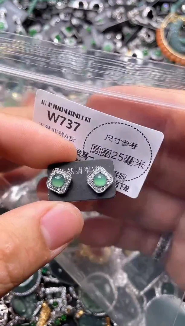 翡翠未镶嵌颈饰W737耳钉