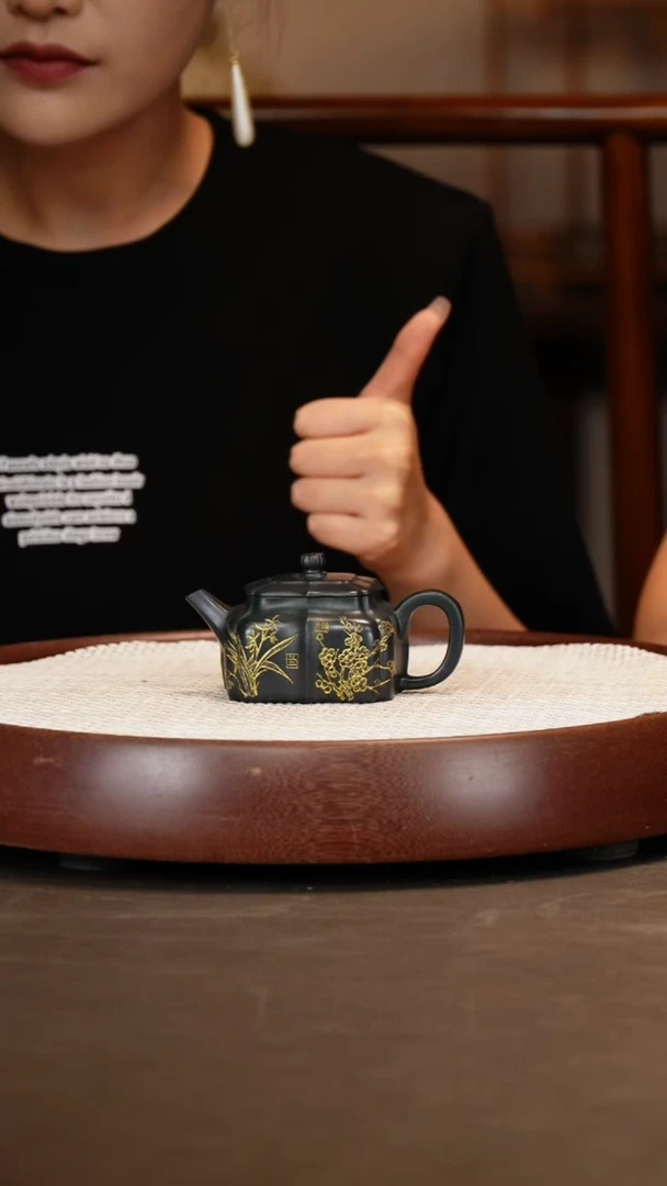 【邵忠源】筋纹德钟 暮色天青 130c+荷花画+德钟壶承